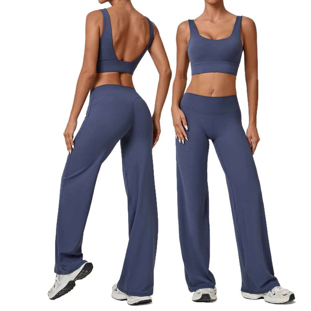 2 pezzi Set da yoga Donna Completo sportivo Reggiseno senza schienale Pantaloni a gamba larga Abbigliamento sportivo Abbigliamento da allenamento pe