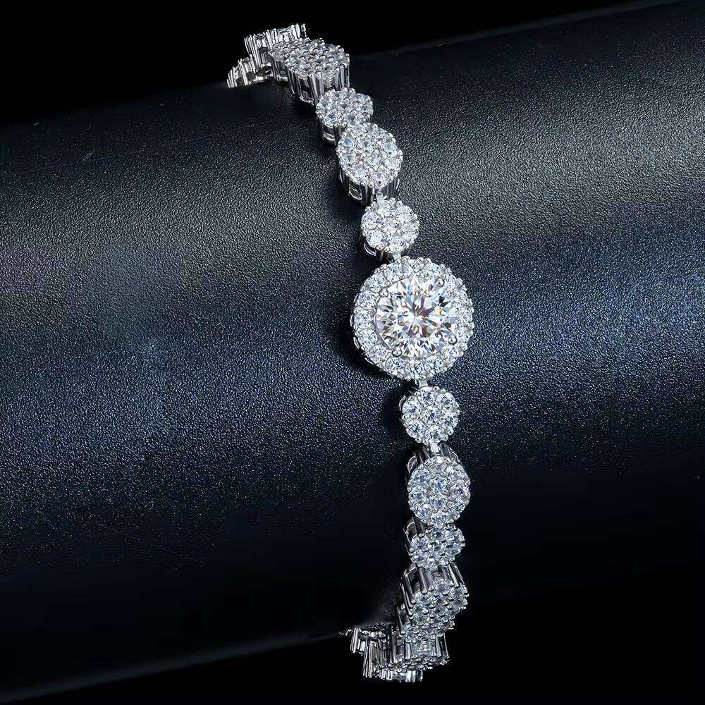 Factory Custom Wholesale Bulk High Quality Iced Out Moissanite Tennis Bracelet Adjustable Clustered Vvs Mossanite S925 Silver