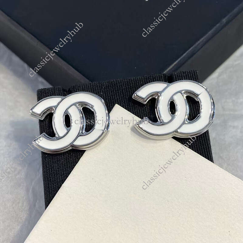 cc earrings designer for women channels White Enamel Drop Glaze C-Shaped Letter Earrings Versatile Simple Elegant Stud Earrings And Necklace For Wom