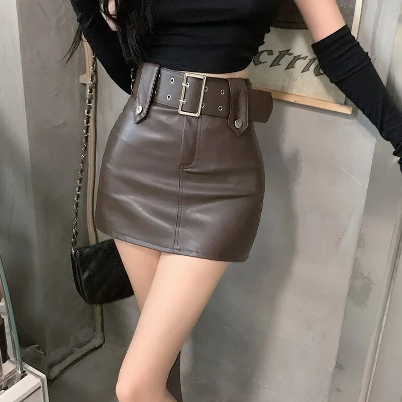 Girl Small Skirts Womens High Waist Skirt Pu Leather Skirts A-line Skirt Short Skirt Ropa Mujer Mini Skirts Clothes for Women 260608