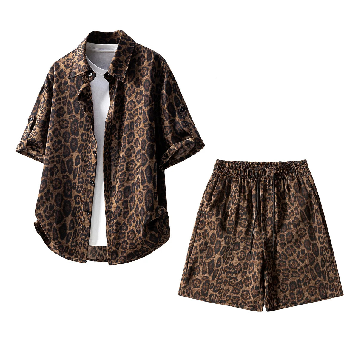 Summer 2026 Leopard Print ShortSleeved Shorts Suit MenS HighQuality Fashion Trend Comfortable Breathable Loose Casual 260612