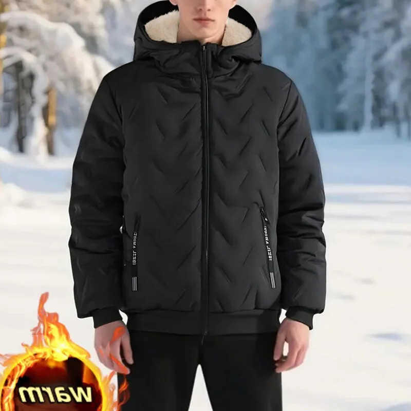 Mens Hooded Parka Winter Warm Thicken Flce Windproof Coats Solid Color Padded Fashion Jacket Male Winter Thick Coats Q260612