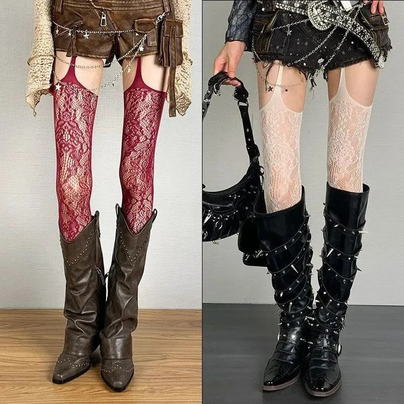 Y2K Floral Sexy Stockings for Women Girls Gothic Punk Black Fishnet Pantyhose Harajuku Lolita Hollow Out Mesh Tights Sockings 260611