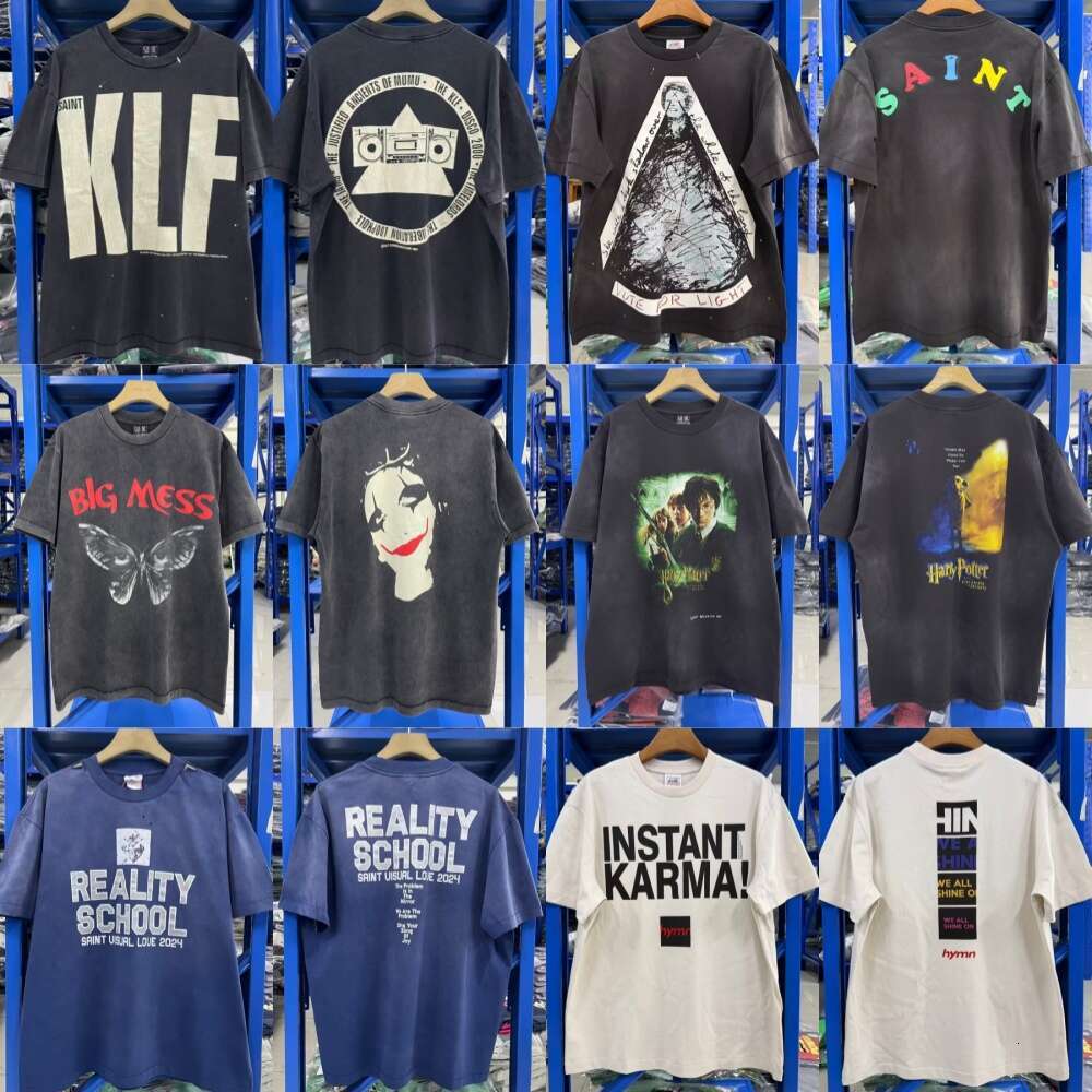 Saint Michael designer tshirt men high quality women graphic tee washed distressed mens t shirt Hole pullover leisure shirts fashion sweatshirt s-image-970772294