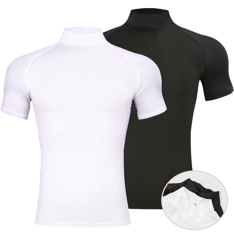 Mens Bodybuilding Sports Tight Tshirt Summer Compression Turtleneck Short Sleeve Gym Fitness Running Quick Dry Male Workout Top 260611
