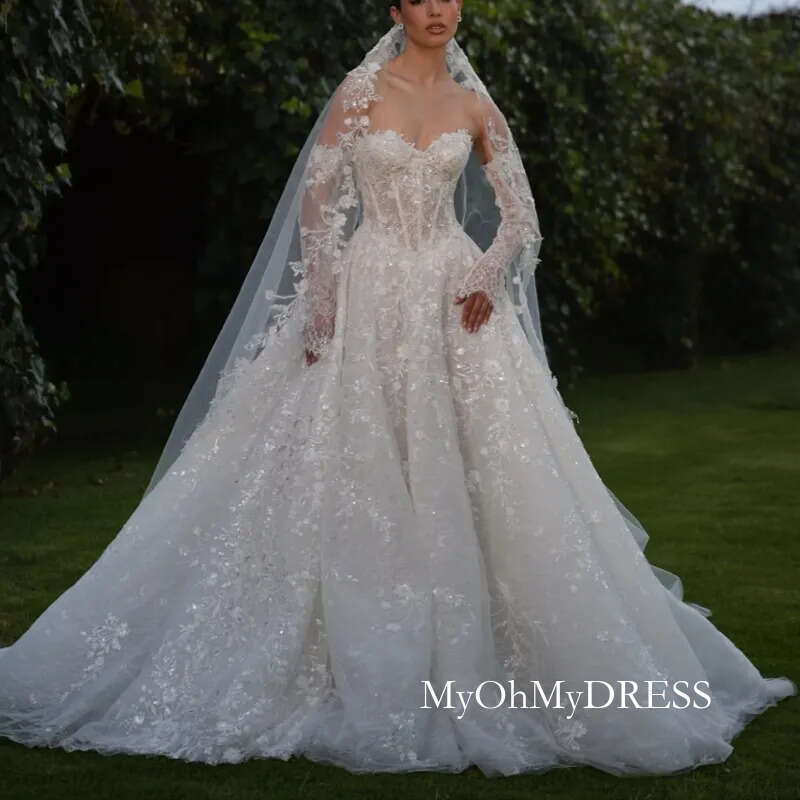 Luxury White Dubai Arabic Mermaid Dresses Applique Lace Beads Tull A Line Court Train Wedding Dress Bridal Gowns Vestidos De Y612