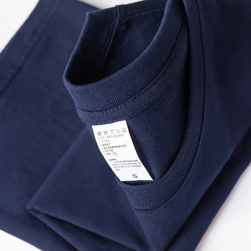 100 Pure Cotton Heavy Navy Blue-sleeved T-shirt Solid Color Cost-effective Casual Loose Short Sleeved Top 260612