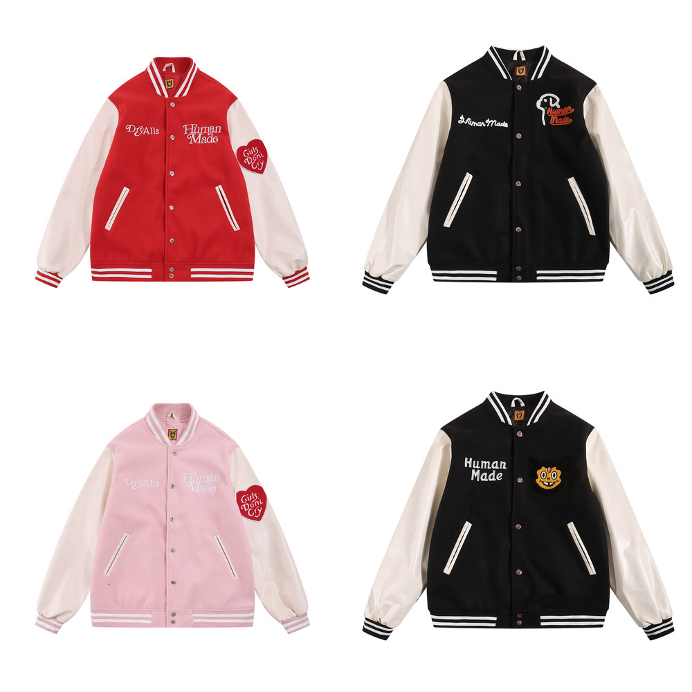 Humanmades Men's Jackets embroidered Baseball Coat vintage bomber jacket Fashion Vintage Uniform Loose Baseball Varsity jacket Human warm bombe