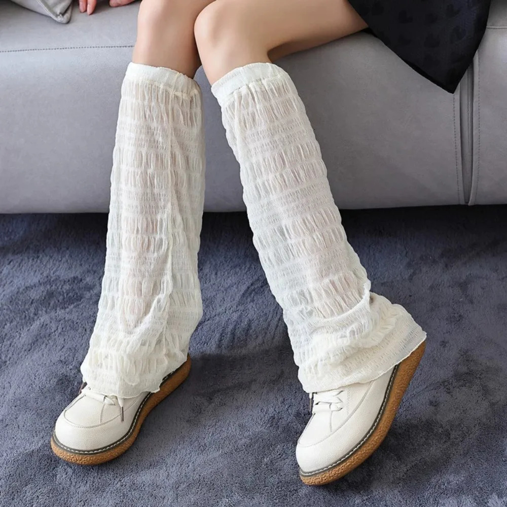 Women Calf Socks Summer Thin Breathable JK Long Tube Wide Leg Lolita Style White Lace Sunscreen Protection Long Socks 1Pair 260611