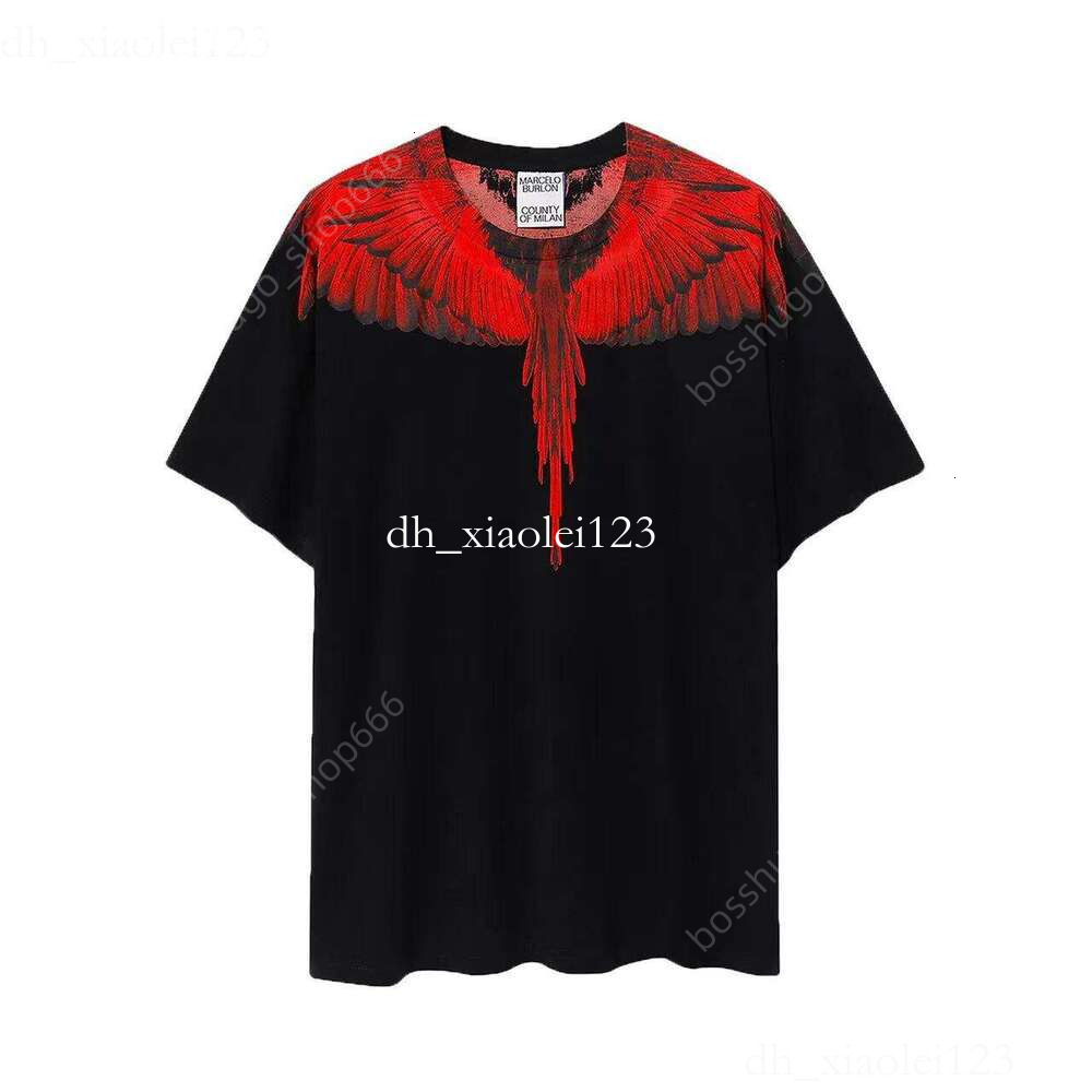 Men's T-shirts marcelo Correct Version Mb Short Sleeved Couple Outft with Colorful Wings and Feathers Marcelo Trendy Brand Classic Half Sleeved