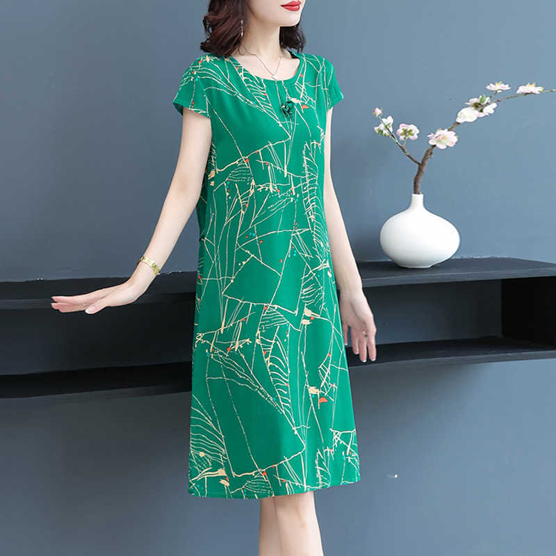 Dresses Casual Retro Womens Summer Dress Printed Flower Short Slve O-Neck Printed Elegant Dress Womens Clothing S260612