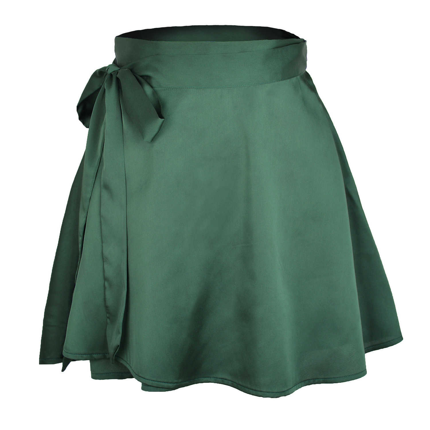 Color Elegant Solid Stylish Summer Midi Skirt High Waist Fashion One Piece Tie Short Skirt Chiffon Satin Wrap Sexy Mini Skirt M260612