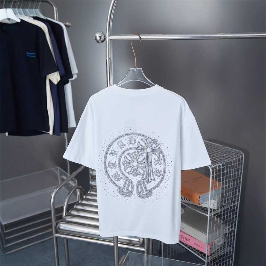 Correct version CH Chrome Summer Cross Horseshoe Rhinestone Short Sleeve T-shirt Couple Style{category}{category}J9S7
