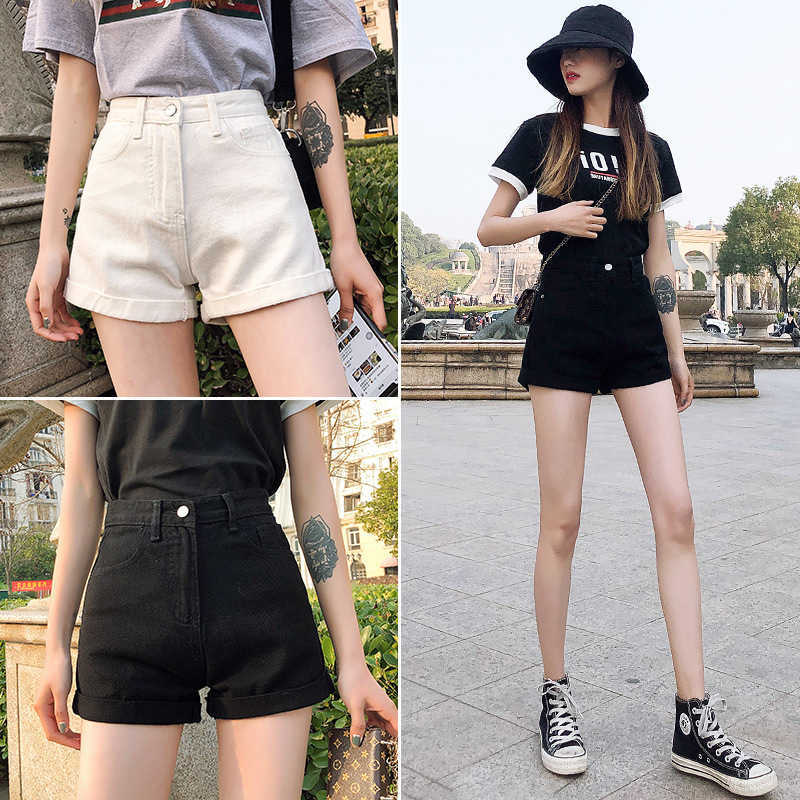 Shorts High-Waist Cuffed Women Denim Summer Korean Style Student Loose Slimming Outerwear A-Line Wide Leg Hot Pants Y2K Shorts M260612