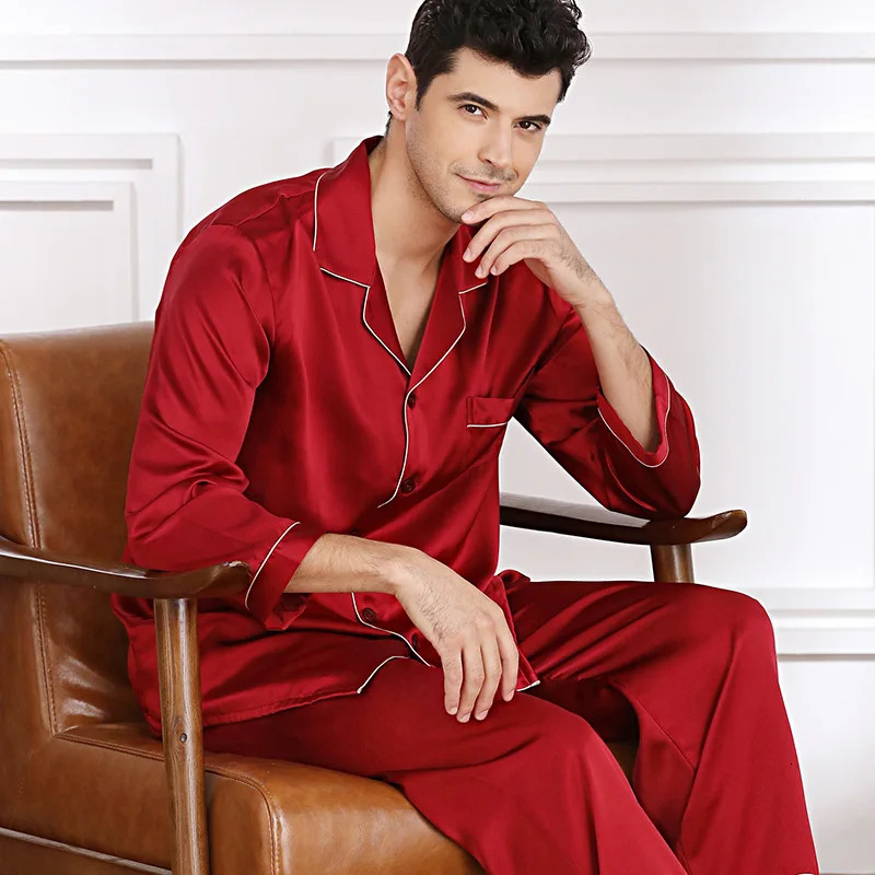 100 mulberry silk mens home wear silk set 19MM Silk pajamas Mens Spring Summer 260605