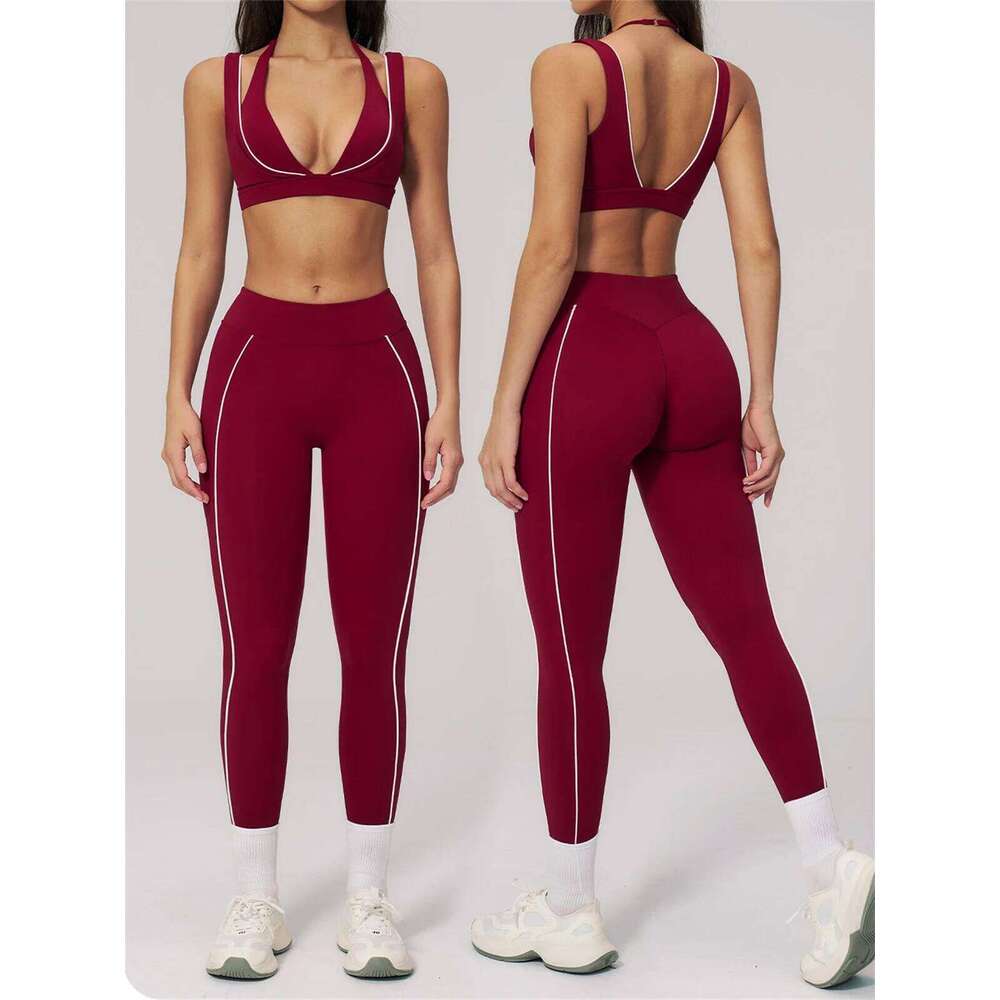 Naked Yoga Sets 2PCS Women's Tracksuit 3D Collision Line Color Blocked Sports Bra High Waist Leggings Fitness Suit Gym Clothing 26L0612