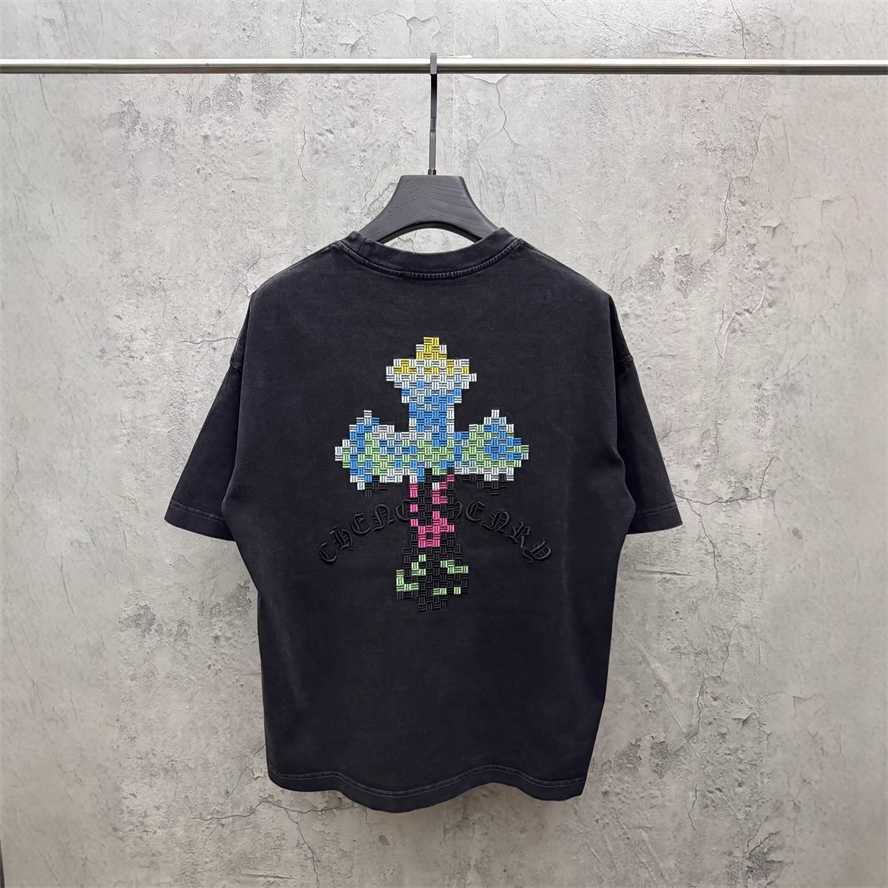 Correct version CH Chrome Summer Washed Patch Embroidery Short Sleeve T-shirt for Couples{category}{category}Z11Y