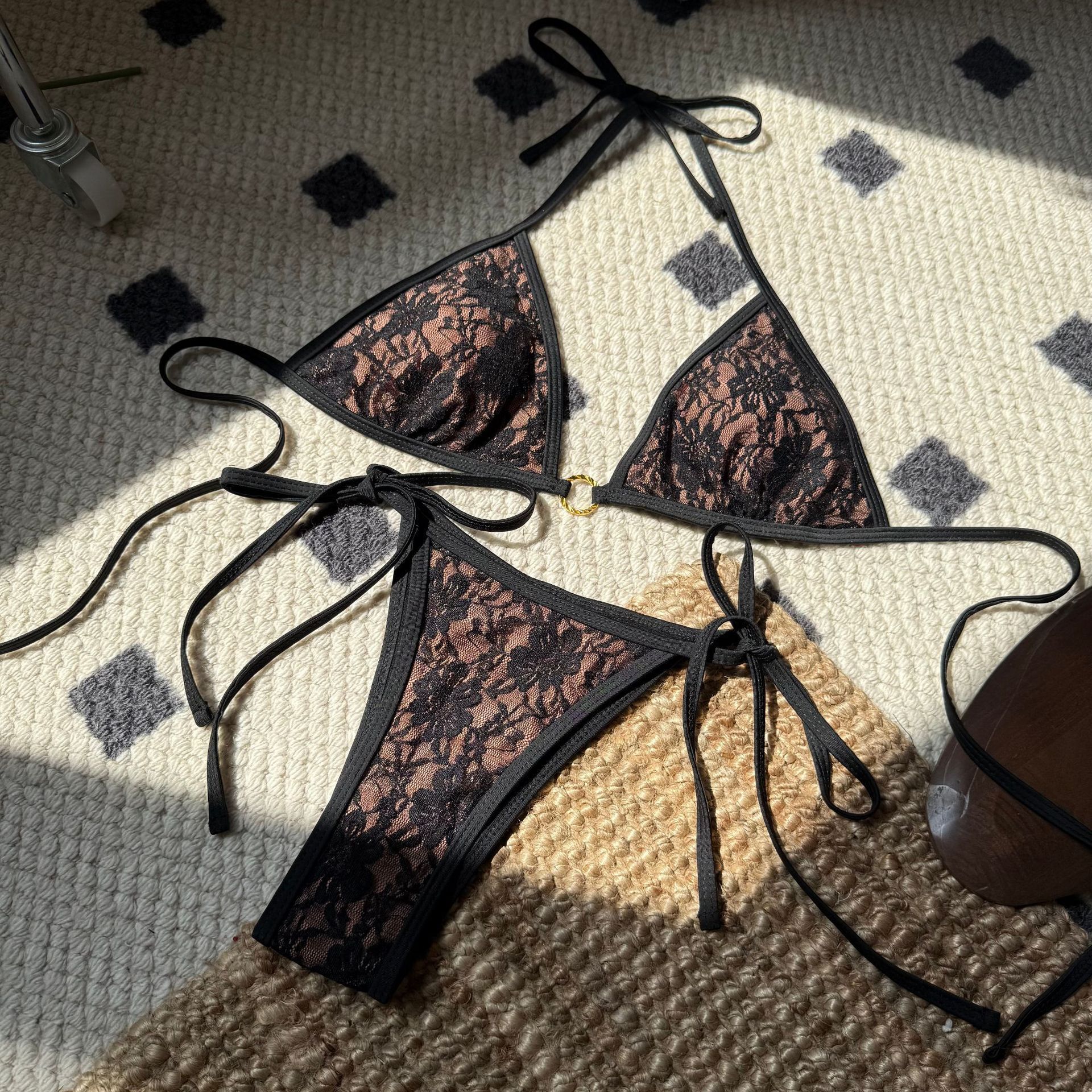 Free shipping 2026 New Sexy Lace Triangle Swimsuit for Women Bikini Strap Halter Three-Piece Swimwear