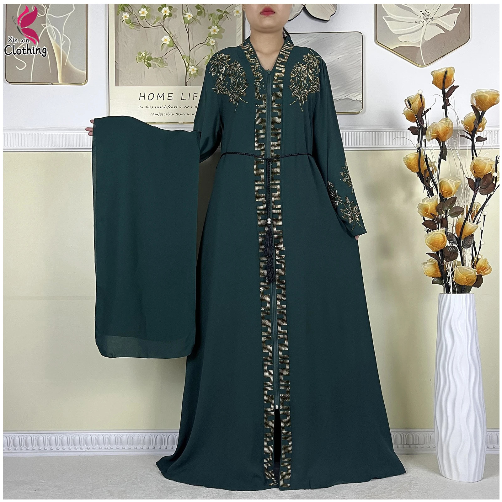 Muslim Abayas For Women Long Sleeved Dress Dubai Lady Elegant Long Dress Islam Clothing African Abaya Loose Robe With Turban 260610