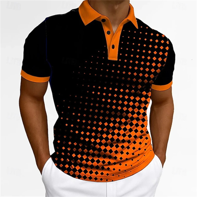 Colorful Striped 3D Printed Man Polo Shirts Geometric Color Block Pattern Mens Clothes Shirt Casual Lapel Short Sleeve Tops 260609