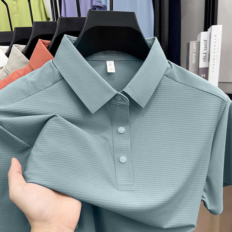 short new High sleeve quality shirt men summer ice silk breathable personality solid color jacquard fashion casual T-shirt M260612