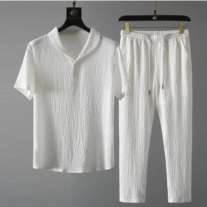 Casual Suit Mens Summer Thin Section Highend Sports Fashion Shortsleeved Trousers Trend Light y 260612