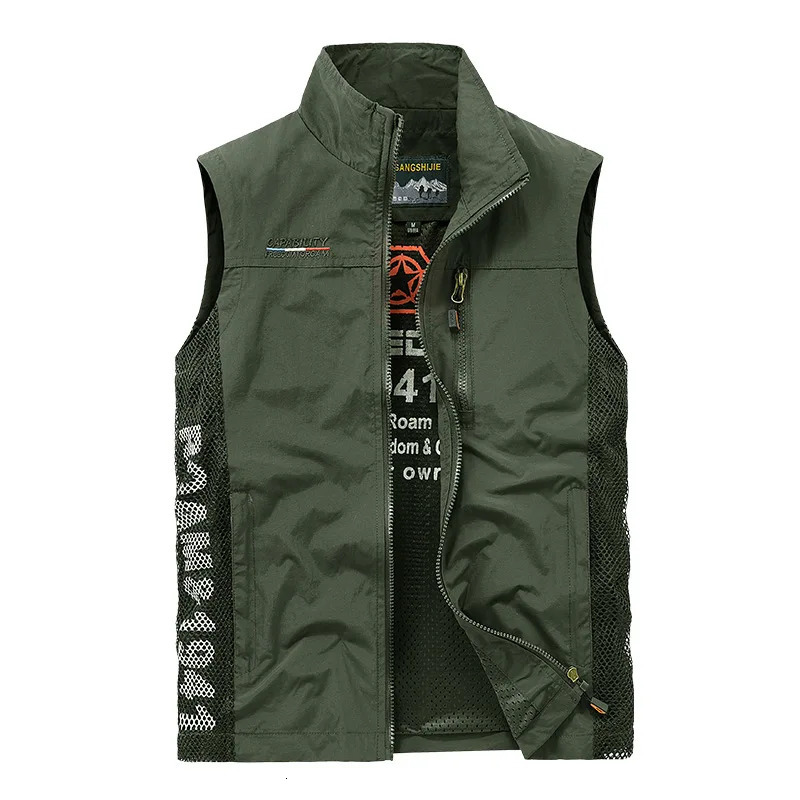 Summer Men Outdoor Mesh Cargo Vests Thin Waistcoats Climbing Sleeveless Jackets Good Quality Male Sportswear Casual 5X 260612
