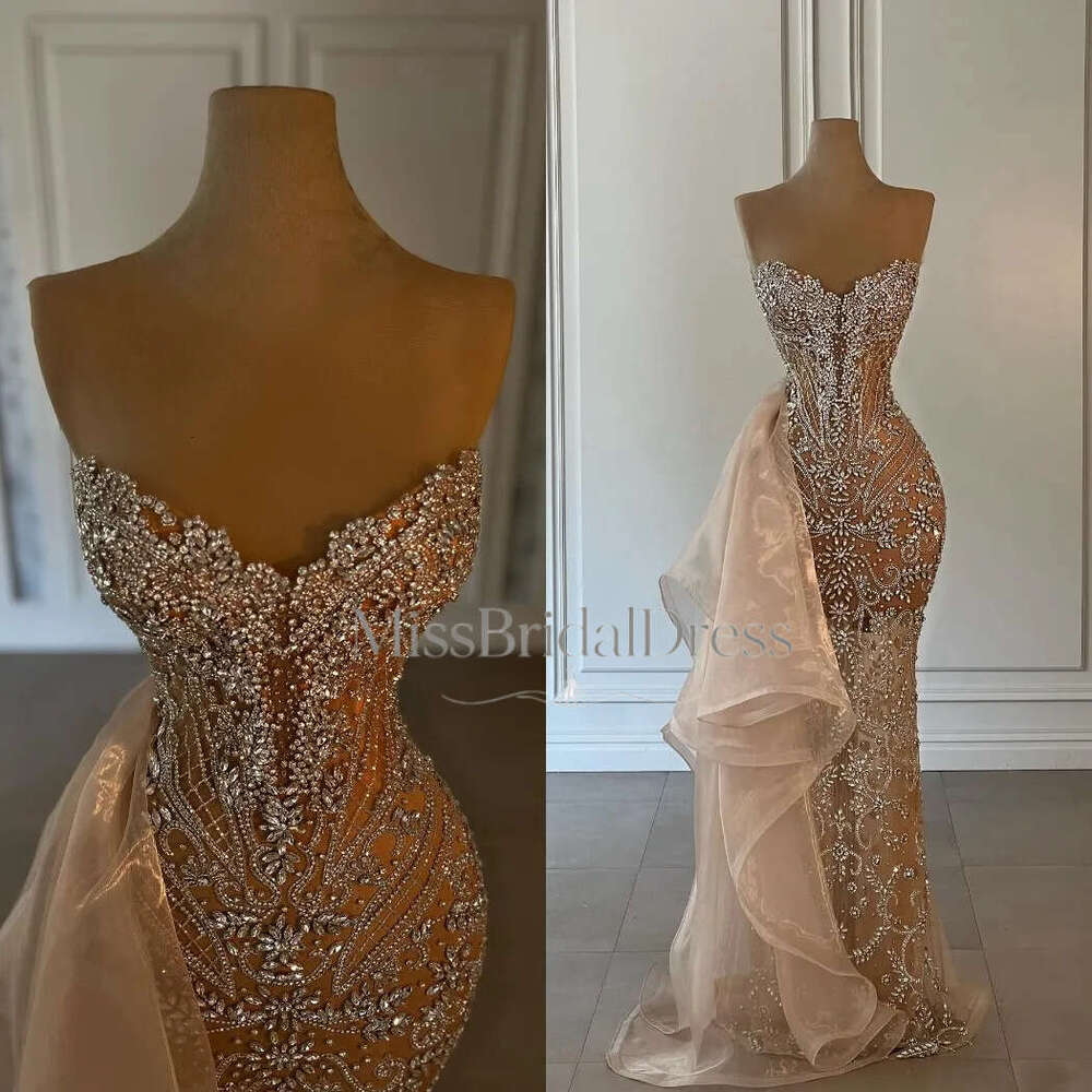 Glamorous Prom Dresses Mermaid Sweetheart Beads Appliques Customized Lace Up Back Sweep Train Evening Gowns Vestido Mb612