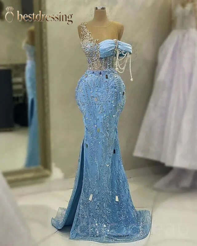 Beaded Crystals Prom Sequined Lace Mermaid Evening Formal Party Second Reception Birthday Engagement Gowns Dress Robe De Soiree Zj260 Bd612