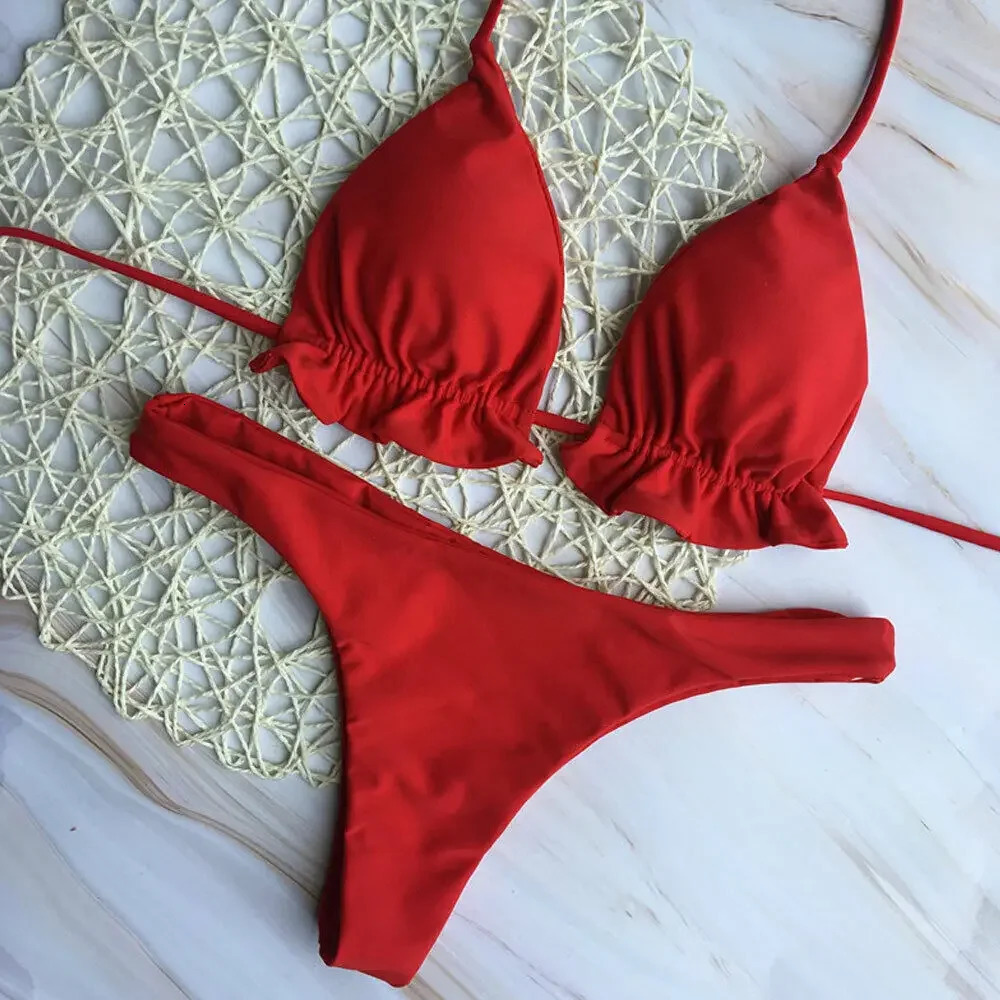 Summer Brazilian Bikini Set Women Sexy Bandage Top Thong Bottom 2 Pieces Pushup Swimwear Lace Up Swimsuit Beachwear 260602