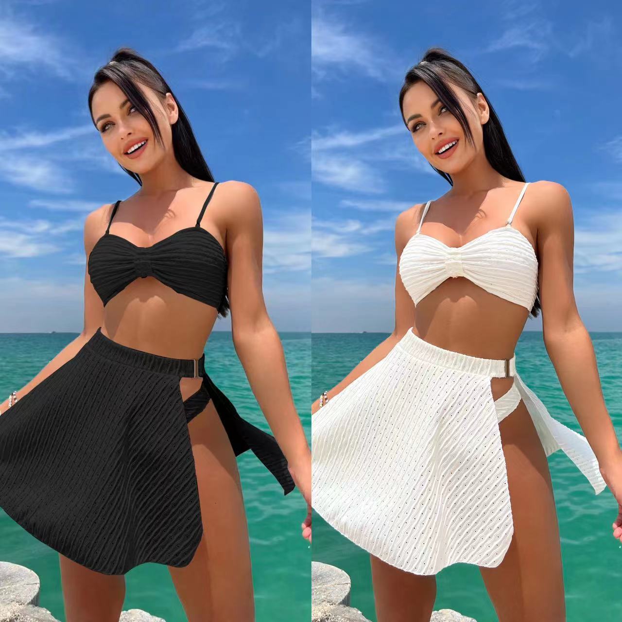 Free shipping 2026 new style sexy mesh half skirt three-piece swimsuit bikini