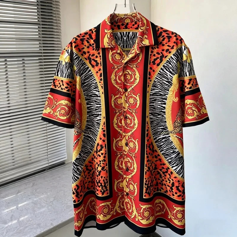 2026 Summer Mens Fashion Baroque Printed Short Sleeve Shirt Loose Collar Outdoor Casual Shirt Retro Mens Top XS-6XL Size 260612
