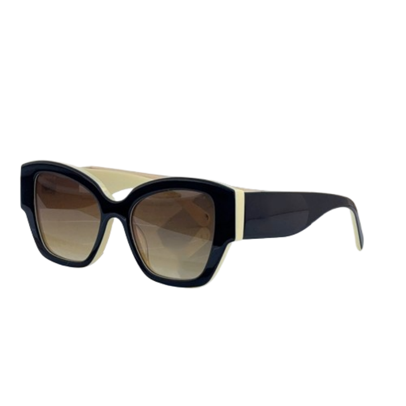 Luxury Contrast Color Cat Eye Sunglasses for Ladies Black & Cream Inner Frame Gradient Brown Anti-Glare Lens Outdoor Driving Eyewear