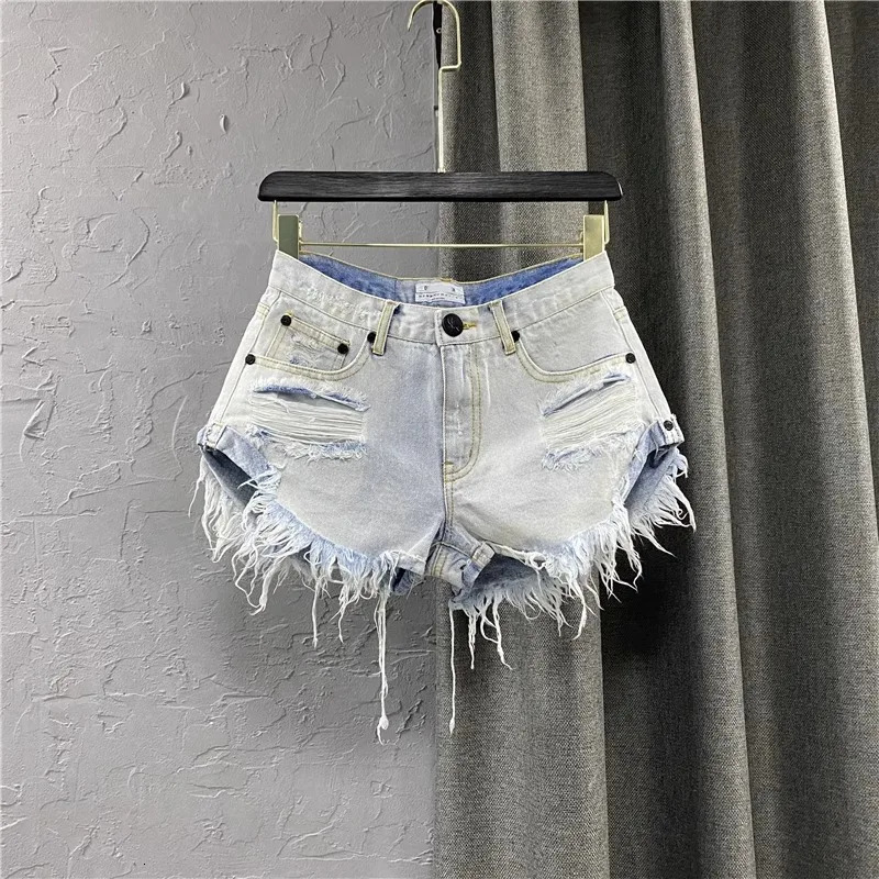 Ins Sexy Low Waisted Denim Shorts Womens Summer Wear 2026 Korean Version Loose Hole Aline Wide Leg Pants 260612