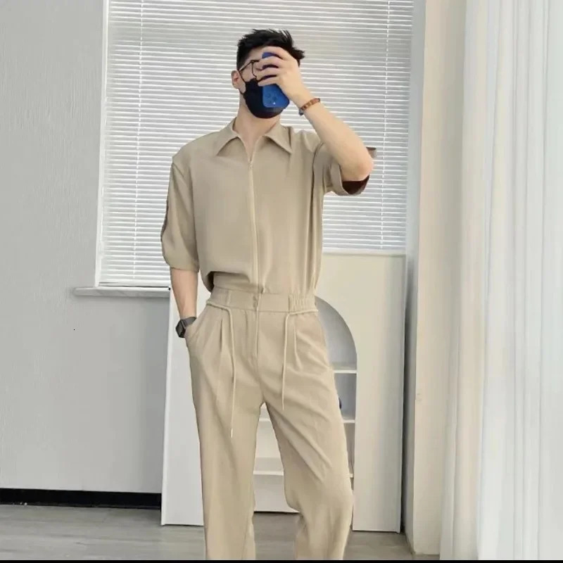 Zippers Shirts Pants Suits for Men Plain Breathable Summer Clothes in Matching Slim Fit Original s Man Trousers Sets 260612
