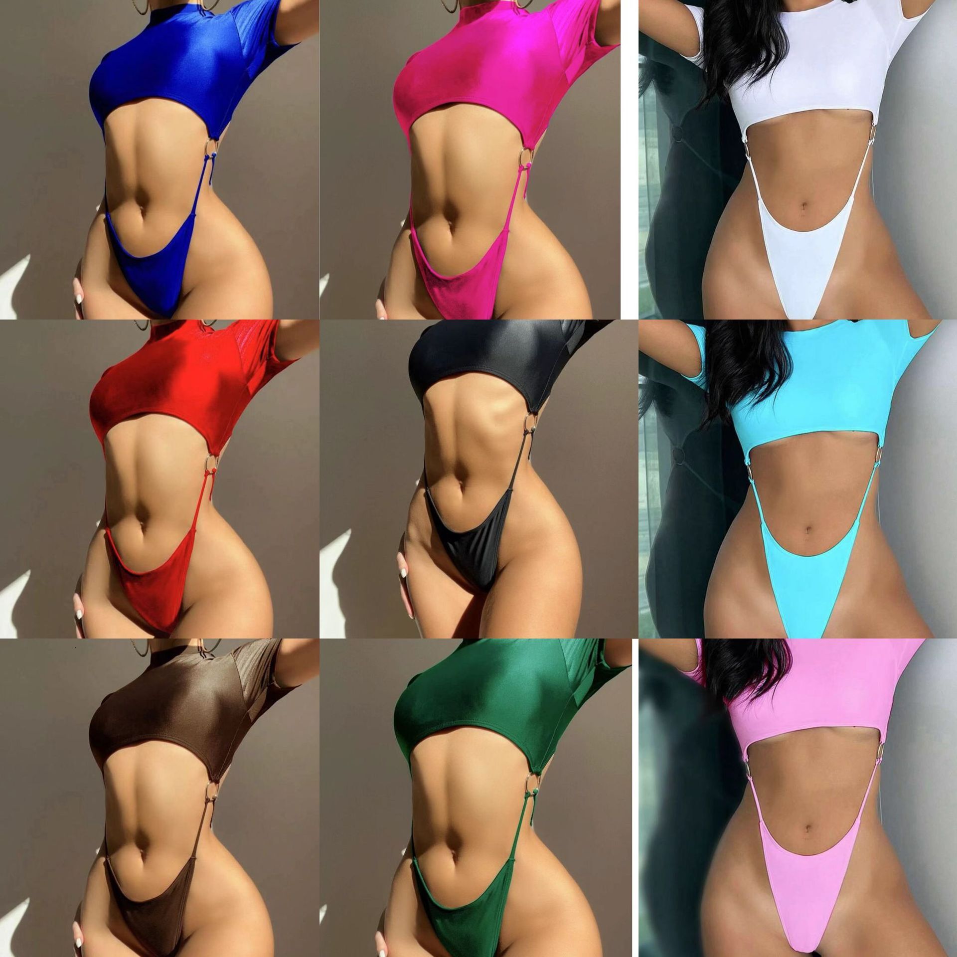Free shipping 2026 new style solid color sexy backless one-piece thong swimsuit bikini