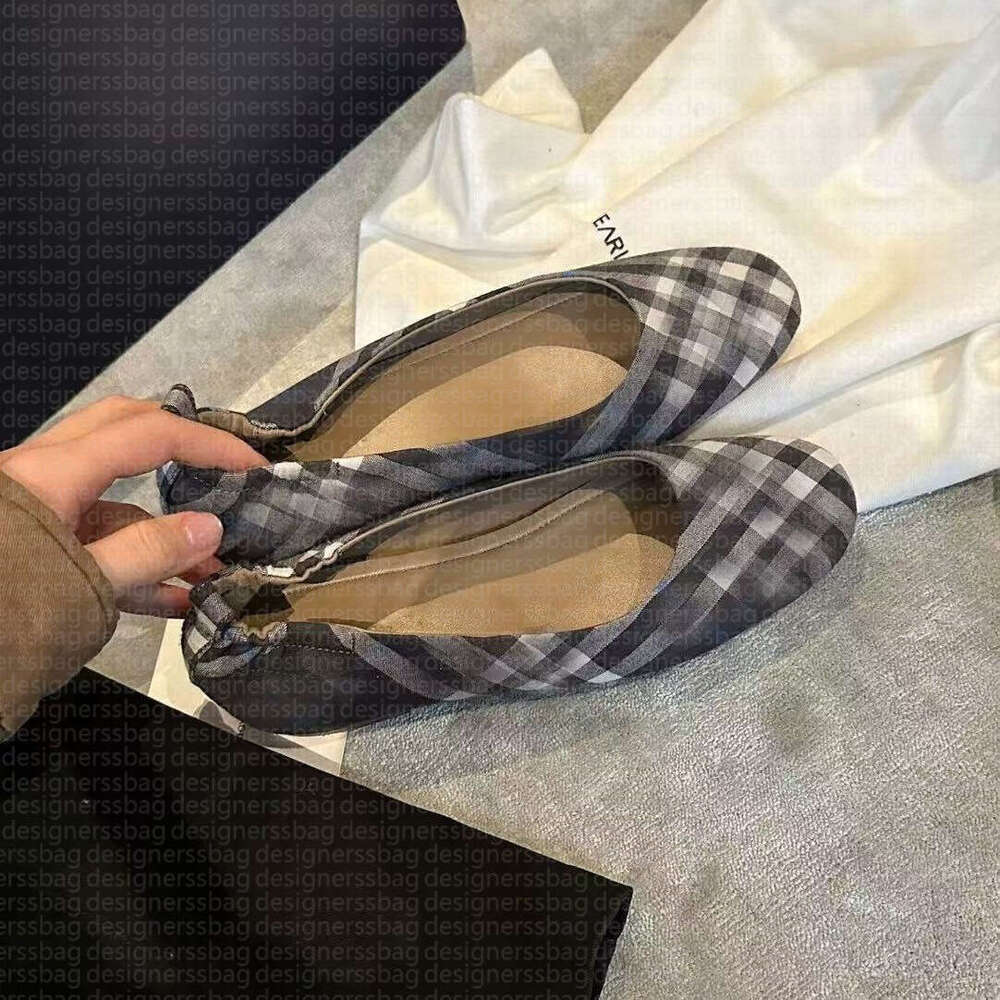 No Brand Luxury Vintage Tartan Ballet Flats Women's Khaki Plaid Dress Casual Soft Slip On Shallow Low Top Flat Shoes Female Elegant Checks Loaf
