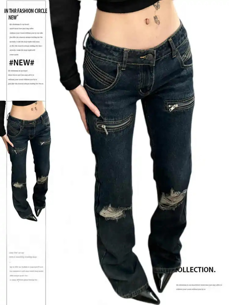Womens Low Rise Jeans Hole Punk ner Denim Pants Japanese Abi Y2k Gyaru Cowboy American Retro Skinny High Quality 260612