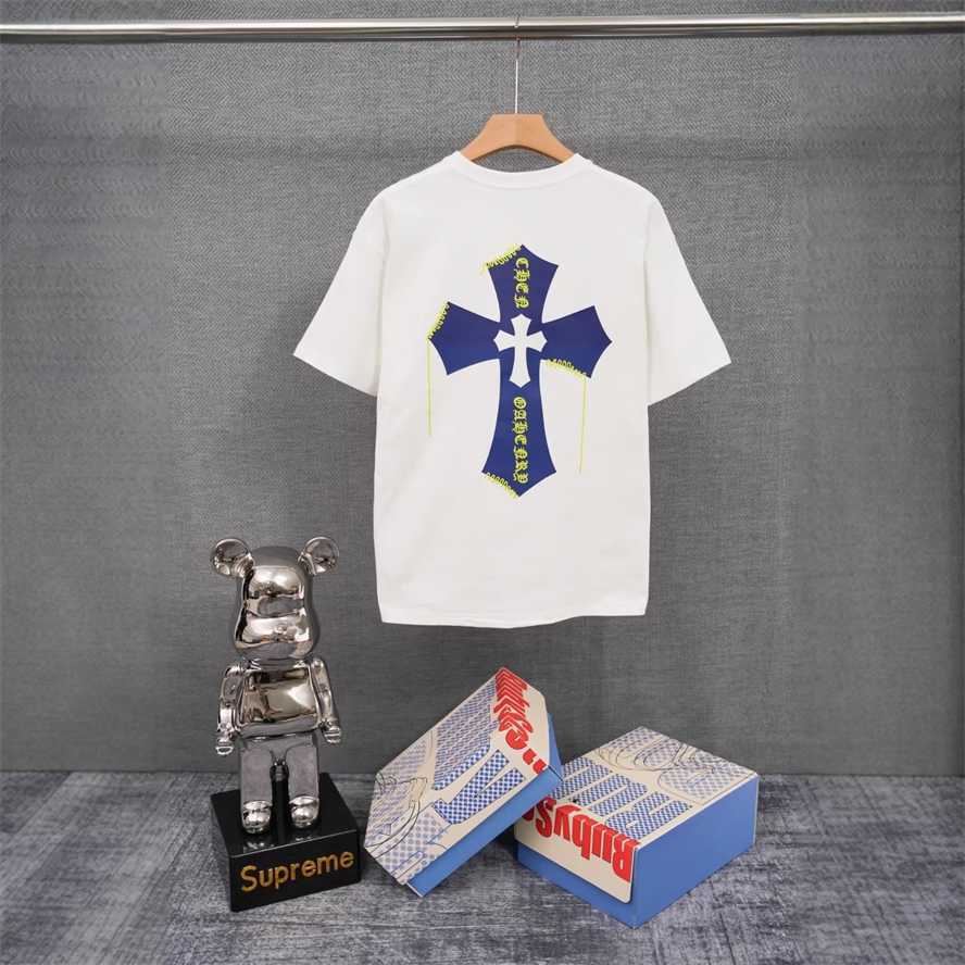 Correct version CH Chrome Summer Cross and Horseshoe Print Short Sleeve T-shirt Couple Style{category}{category}1NJ0