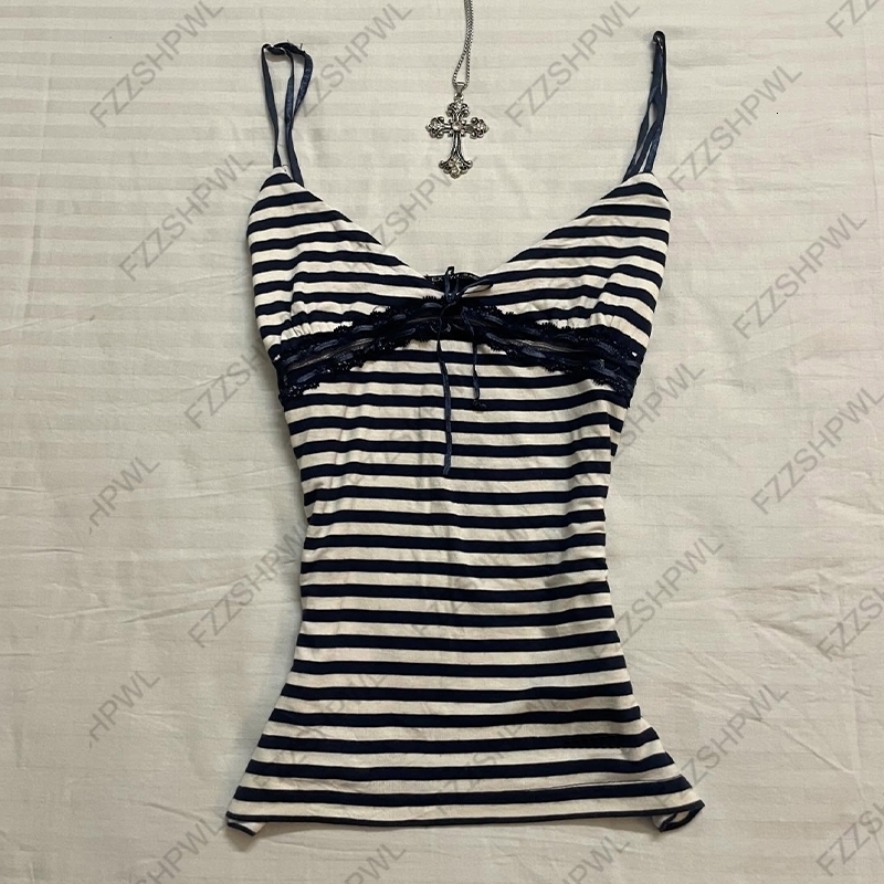 Y2K Womens Camisole with Lace Accessories Sexy Stripes Cute and Chic Street Style Gothic High Street Casual Everyday Basic Tops 260605