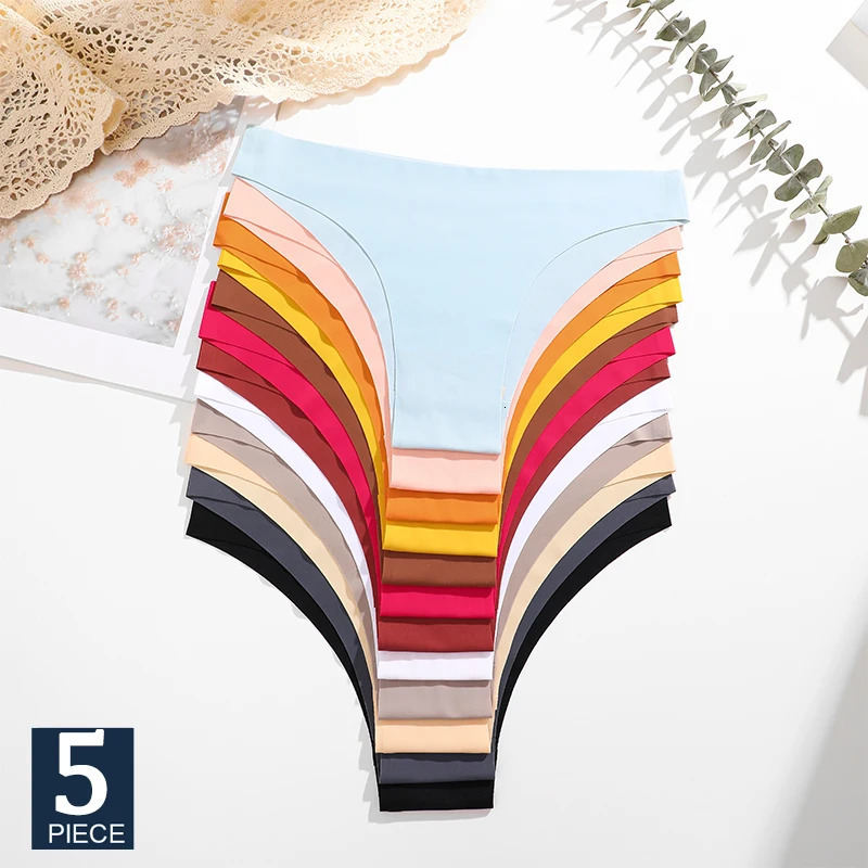 FINETOO 5Pcs/Set Ice Silk Seamless Underwear Low Waisted Brazilian Pants Breathable High Elasticity Lingerie Intimates Panties 260611