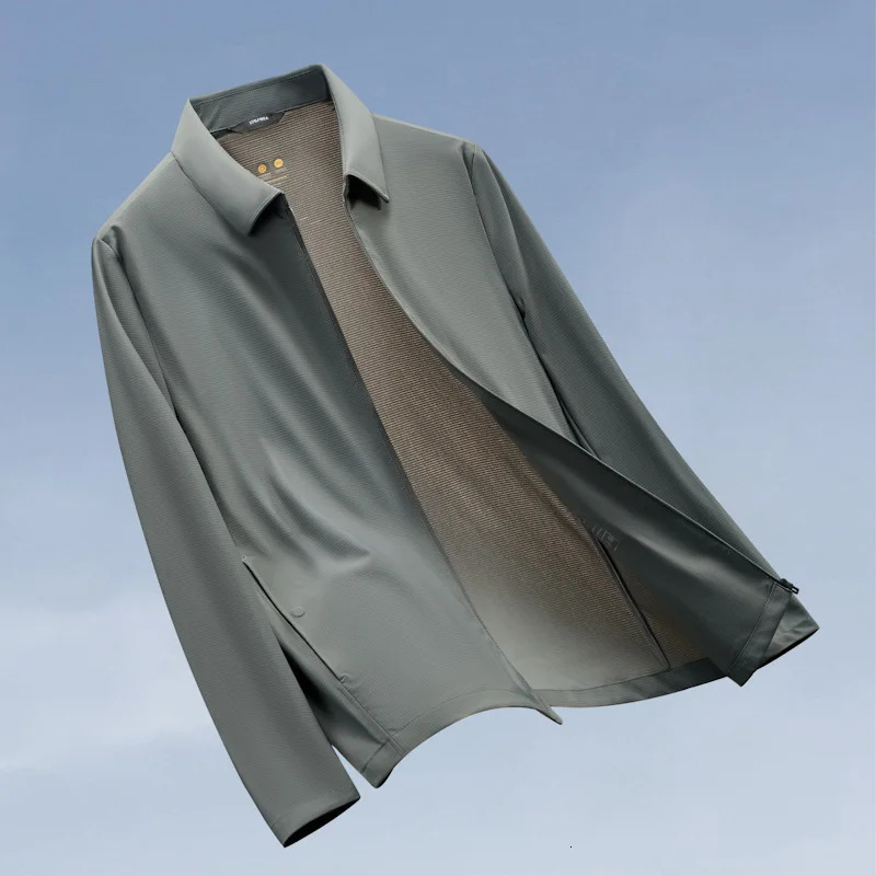 Summer Mens Business Lapel Jacket Ice Silk Cool Breathable Sun Protection Coat Lightweight Casual Outwear 260612