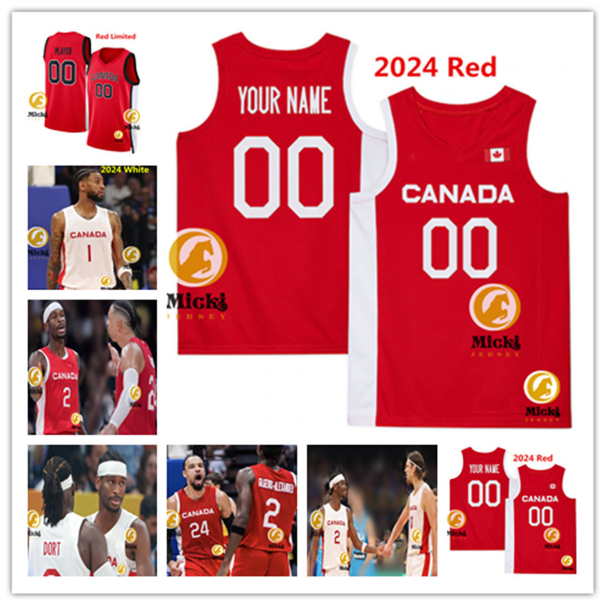 #7 Powell Canada Basketball Jersey #8 Lyles #9 Barrett #13 Olynyk #4 Murray #24 Brooks #92 Birch Custom Stitched Jerseys