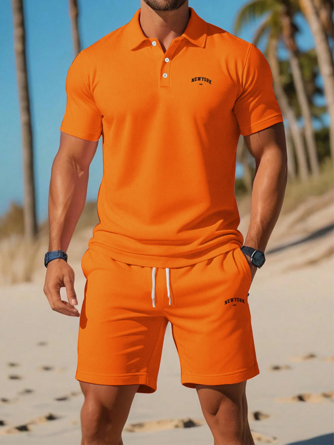 2026 Mens European Style Summer Suit Set Pure Color Buttoned Collar Short Sleeve and Shorts for in York
