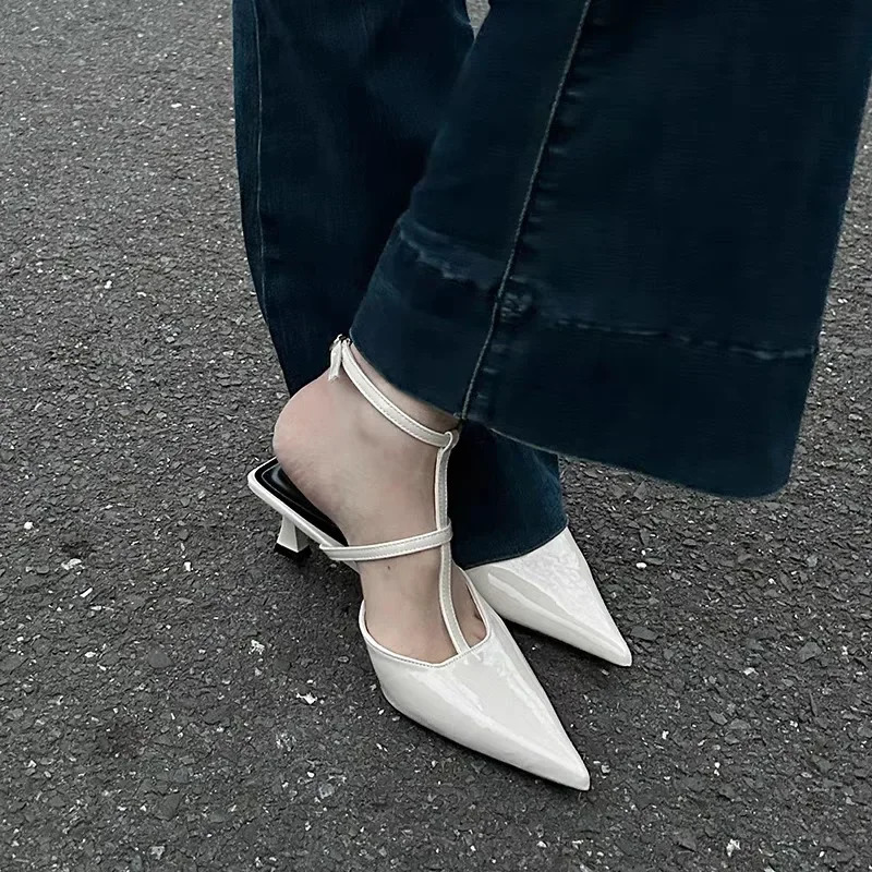 Womens Sandals Summer Low Heel Pointed Thin Strap Buckle Slippers Fashion Temperament Heel Sandals 260612