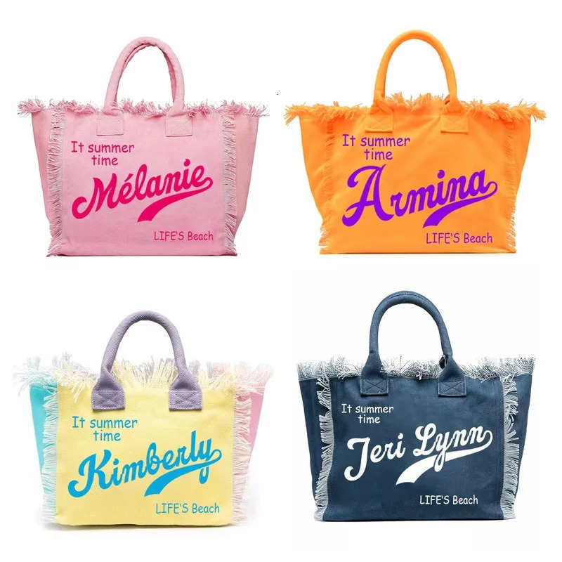 Fashionable Customizable Letter Tassel Canvas Bag Summer Beach Womens Bag Large Capacity Commuting Handbag Wedding Gifts 260612