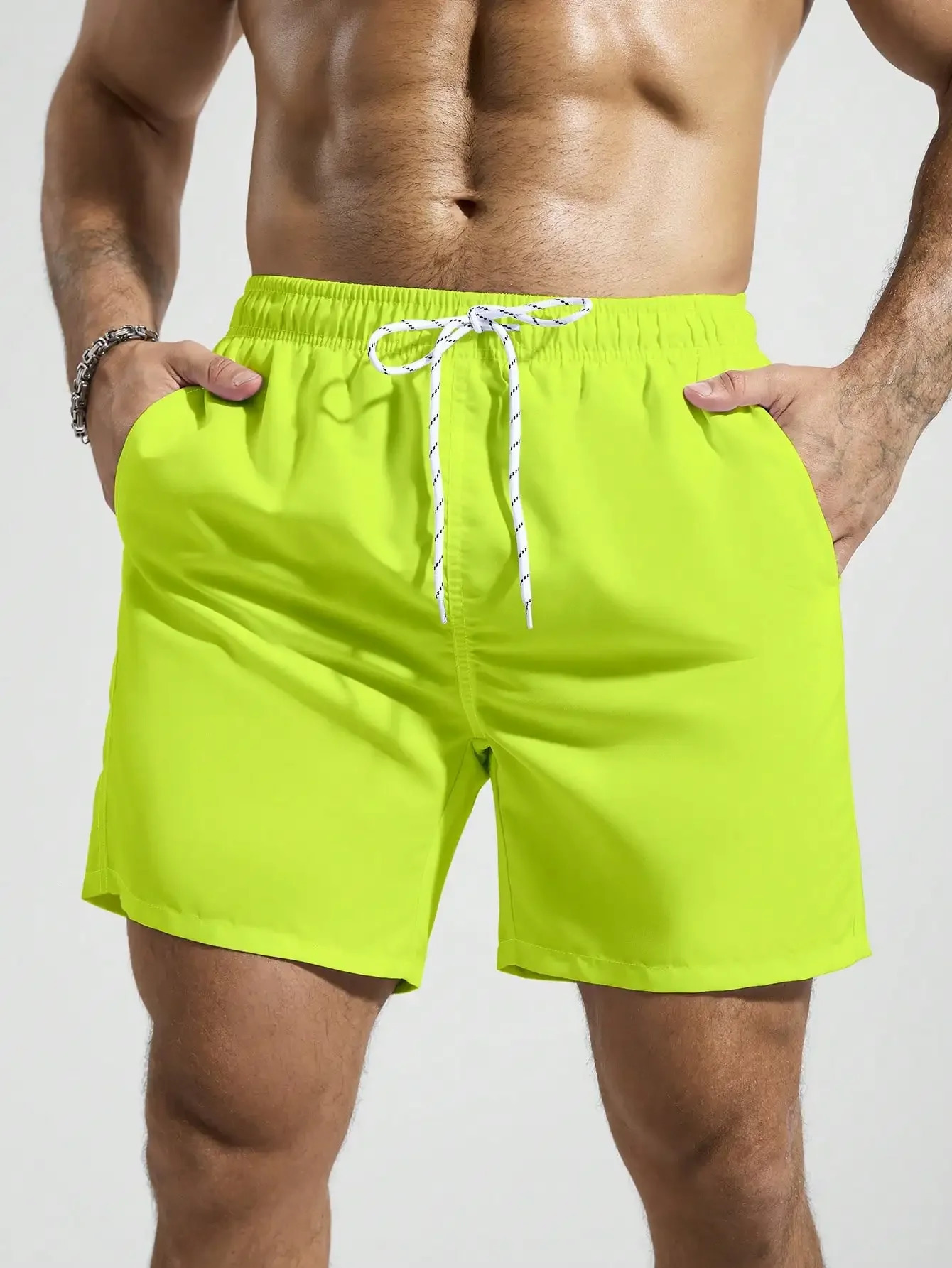 Mens Summer Vacation Style Drawstring Waist Slant Pocket Beach Shorts Royal Blue Swim Trunks Men Beachwear Plain 260612
