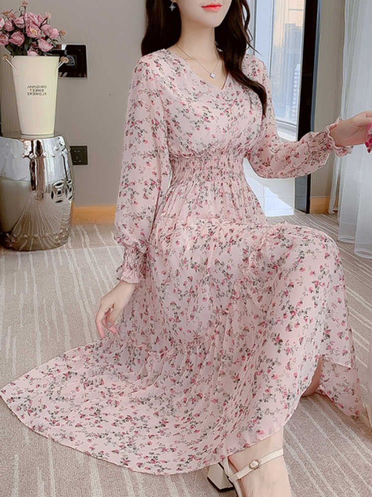 Dresses Casual Spring Summer Mujer Printed Long Slve Loose Chiffon Dress Women Casual Long Dresses Vestidos S260612