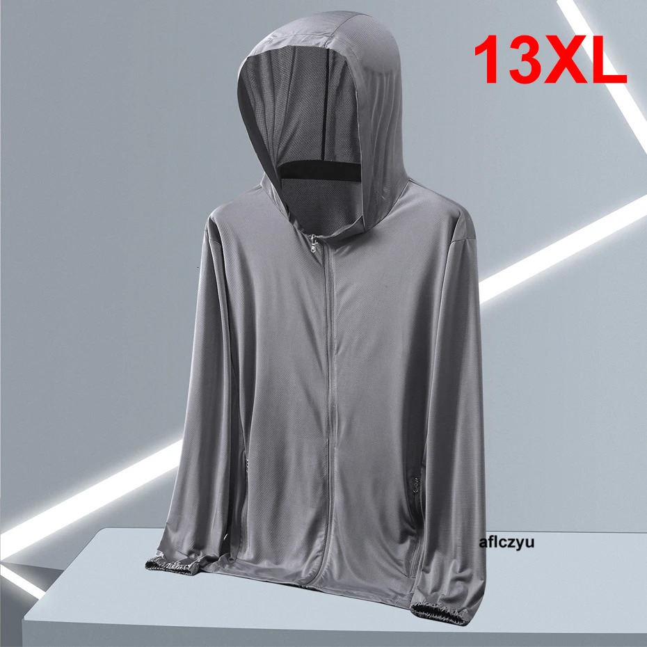 Sunprotective Jackets Plus Size 13XL Summer Thin Jacket Men Fashion Casual Solid Color Hooded Coats Clothes Big 260611