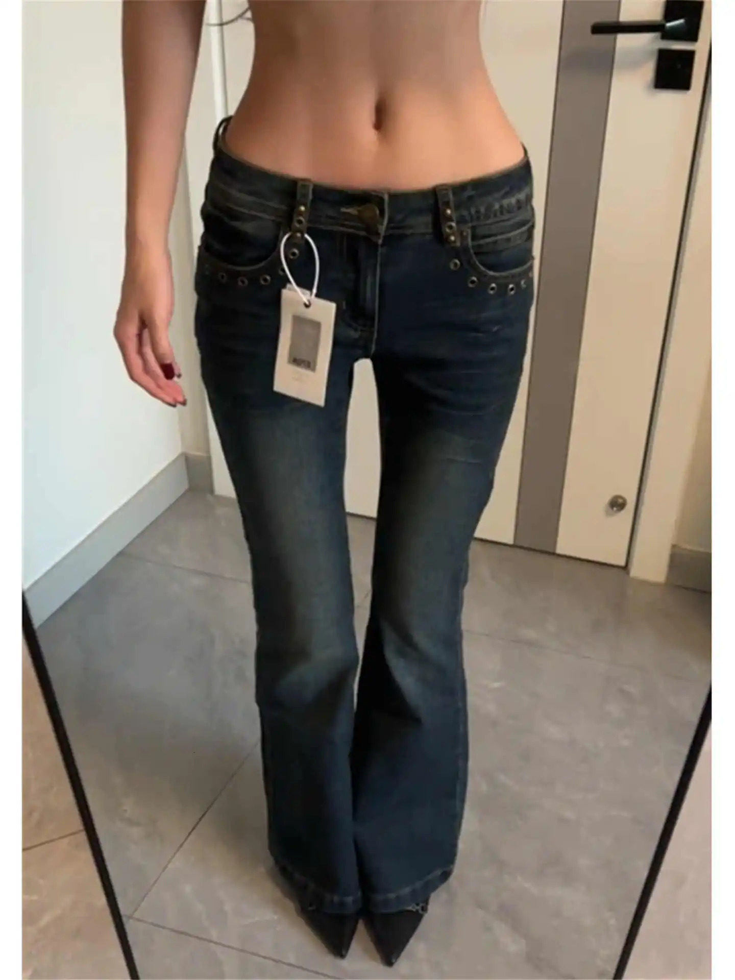 Womens American Retro Low Rise Bootcut Jeans Denim Pants Skinny Punk Long Trousers Japanese Y2k Cowboy High Street ner 260609